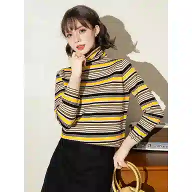 法文箱子 复古条纹拼色长袖针织衫 女款