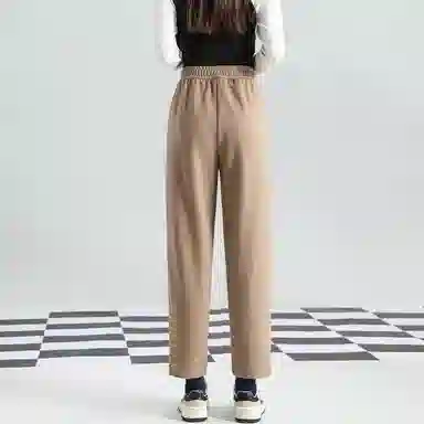 法文箱子 纯色松紧中腰直筒休闲裤 女款