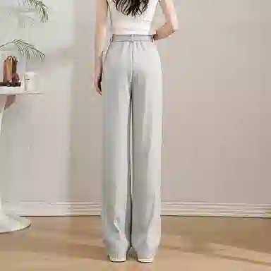 法文箱子 直筒高腰纯色休闲裤 女款 浅灰