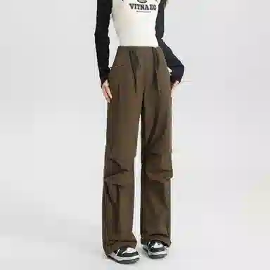 法文箱子 简约中腰宽松舒适工装裤 女款