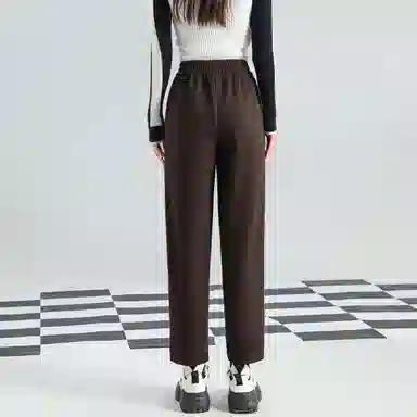 法文箱子 纯色松紧中腰直筒休闲裤 女款