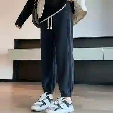 法文箱子 纯色高腰加绒加厚哈伦休闲裤 女款 灰蓝