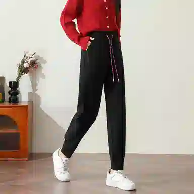 法文箱子 束脚系绳束脚休闲裤 女款 黑色