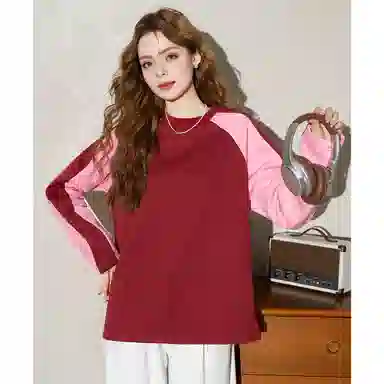法文箱子 拼色圆领舒适卫衣 女款