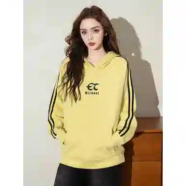 法文箱子 宽松连帽舒适卫衣 女款 米黄