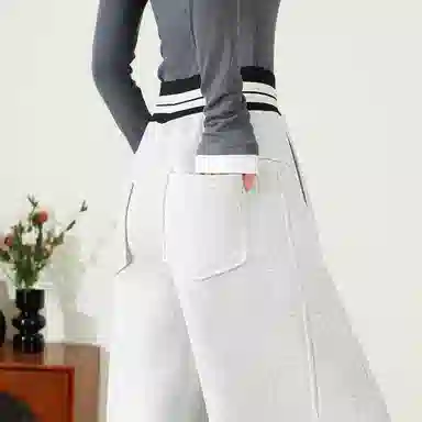 法文箱子 简约高腰宽松休闲裤 女款