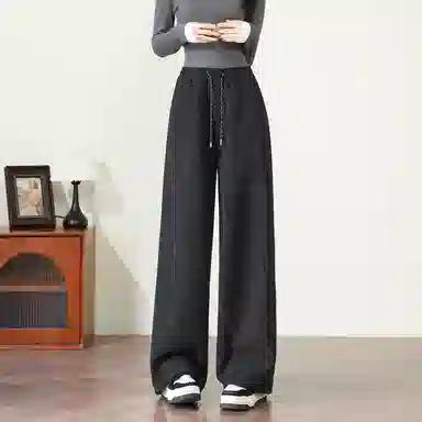 法文箱子 纯色高腰系带宽松休闲裤 女款