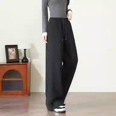 法文箱子 纯色高腰系带宽松休闲裤 女款