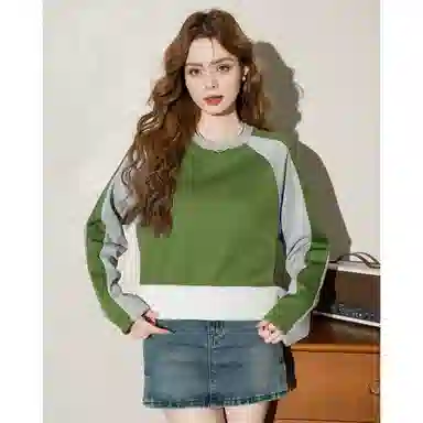 法文箱子 拼色圆领舒适卫衣 女款