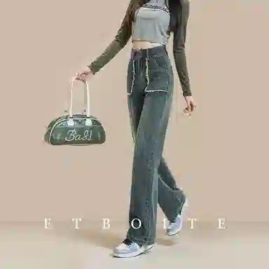 法文箱子 复古高腰简约牛仔裤 女款