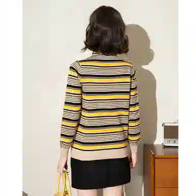 法文箱子 复古条纹拼色长袖针织衫 女款