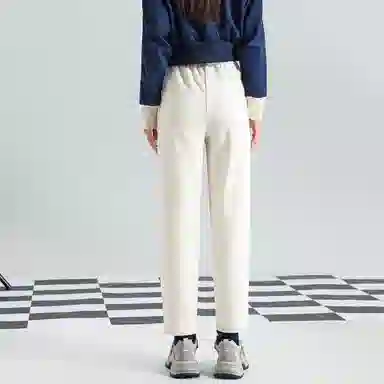 法文箱子 纯色松紧中腰直筒休闲裤 女款