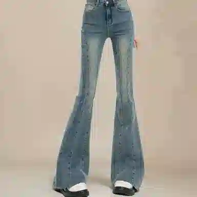 法文箱子 修身拼接鱼骨线牛仔裤 女款