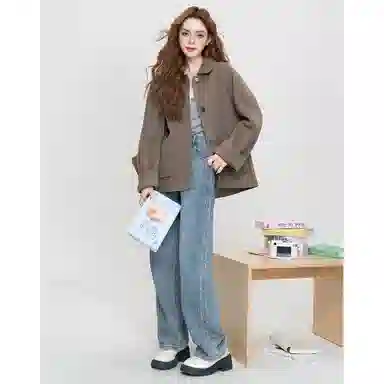 法文箱子 休闲宽松翻领大衣 女款