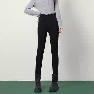 法文箱子 纯色高腰修身牛仔裤 女款 黑色