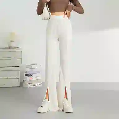 法文箱子 简约纯色高腰宽松休闲裤 女款