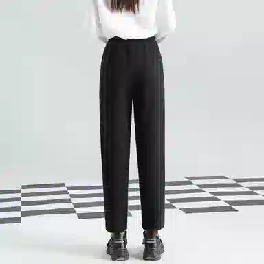 法文箱子 纯色松紧中腰直筒休闲裤 女款