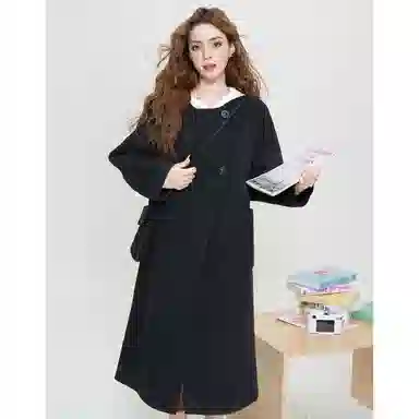 法文箱子 纯色简约长袖大衣 女款 黑色