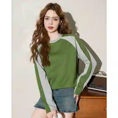 法文箱子 拼色圆领舒适卫衣 女款