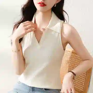 法文箱子 简约翻领纯色修身背心 女款