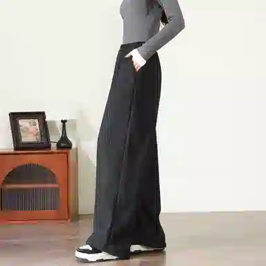 法文箱子 纯色高腰系带宽松休闲裤 女款