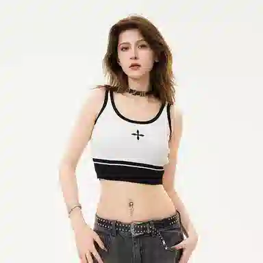 花蔓色 撞色修身短款针织衫 女款