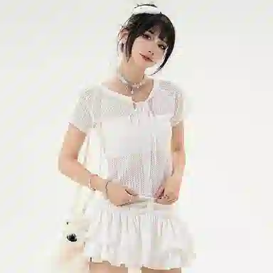 花蔓色 纯色短款修身短袖针织衫 女款