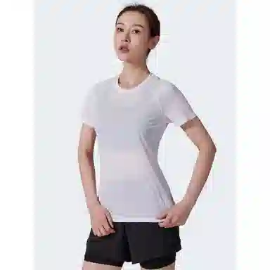 花蔓色 运动跑步训练轻量防磨亲肤透气高弹速干圆领修身运动轻薄打底衣 男女同款