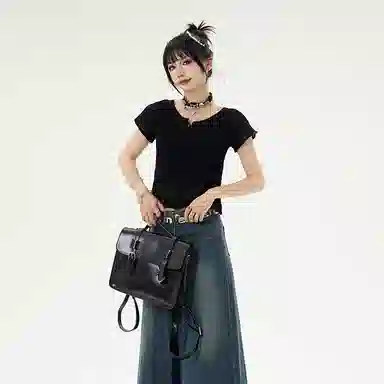 花蔓色 纯色短款修身短袖针织衫 女款