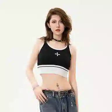 花蔓色 撞色修身短款针织衫 女款