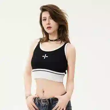 花蔓色 撞色修身短款针织衫 女款