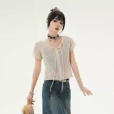 花蔓色 纯色短款修身短袖针织衫 女款