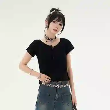 花蔓色 纯色短款修身短袖针织衫 女款