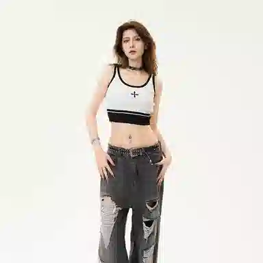 花蔓色 撞色修身短款针织衫 女款