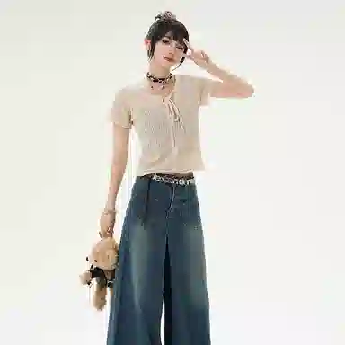 花蔓色 纯色短款修身短袖针织衫 女款