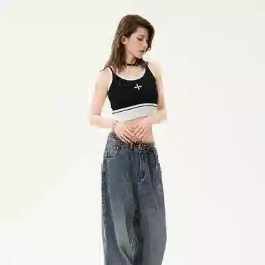 花蔓色 撞色修身短款针织衫 女款