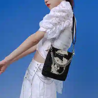 哐花村 甜酷复古手机包原创小众设计链条拼涤纶小包女百搭高级感单肩斜挎包 女款