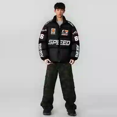 A186 Vintage Racing Logo Puffer Jacket