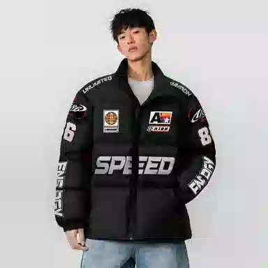 A186 Vintage Racing Logo Puffer Jacket