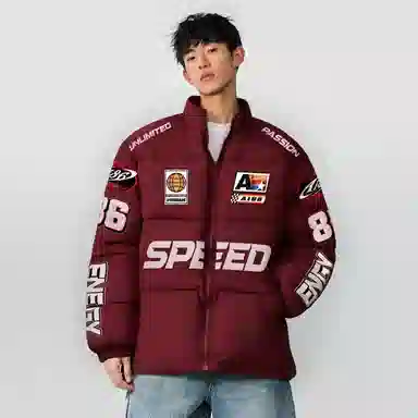 A186 Vintage Racing Logo Puffer Jacket
