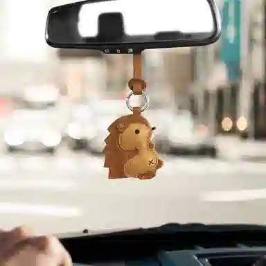 后鸟 包包挂件吊饰汽车挂件饰品可爱刺猬 手工小羊皮真皮 钥匙扣 男女同款情侣款 美拉德配色棕色