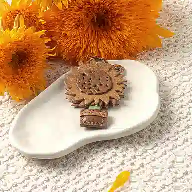 后鸟 向日葵太阳花花 棕色美拉德配色 手工小羊皮真皮 挂件 男女同款情侣款