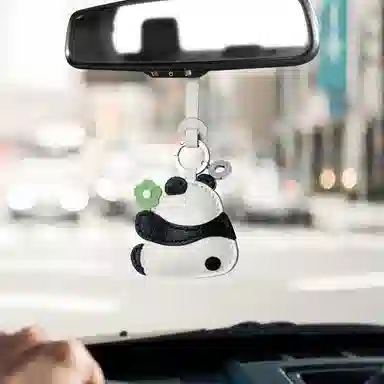 后鸟 大熊猫花花可爱呆萌包包挂件挂饰吊饰品车挂小众 小羊皮 钥匙扣 男女同款情侣款 黑白
