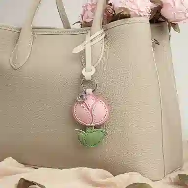 后鸟 包包挂件吊饰汽车挂件饰品郁金香小花花朵可爱 手工小羊皮真皮 钥匙扣 男女同款情侣款 粉色白色绿色