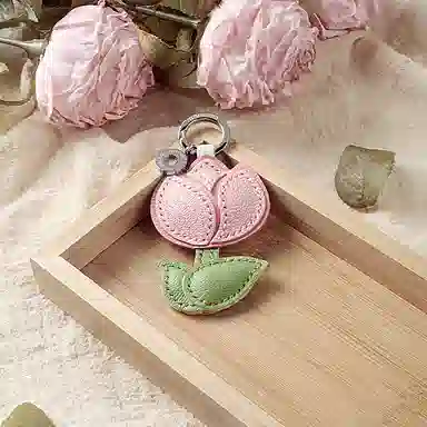 后鸟 包包挂件吊饰汽车挂件饰品郁金香小花花朵可爱 手工小羊皮真皮 钥匙扣 男女同款情侣款 粉色白色绿色
