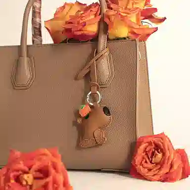 后鸟 包包挂件吊饰汽车挂件饰品水豚头顶好柿子可爱卡皮巴拉 手工小羊皮真皮 钥匙扣 男女同款情侣款 美拉德配色棕色橙色绿色