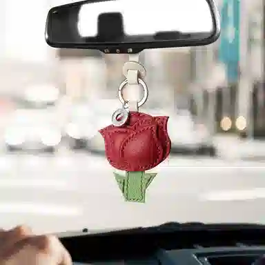 后鸟 玫瑰小花花 手工小羊皮真皮 钥匙扣包包挂件吊饰汽车挂件饰品 男女同款情侣款 红色绿色