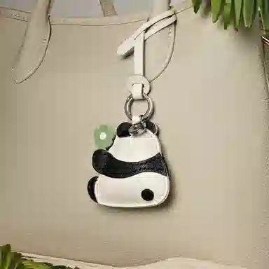 后鸟 大熊猫花花可爱呆萌包包挂件挂饰吊饰品车挂小众 小羊皮 钥匙扣 男女同款情侣款 黑白