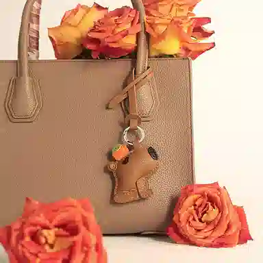 后鸟 包包挂件吊饰汽车挂件饰品水豚头顶好柿子可爱卡皮巴拉 手工小羊皮真皮 钥匙扣 男女同款情侣款 美拉德配色棕色橙色绿色