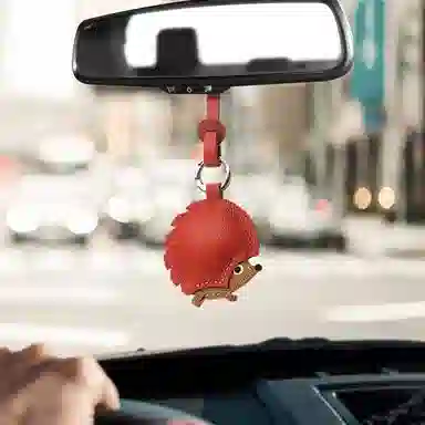 后鸟 小刺猬可爱呆萌小众 手工小羊皮真皮 包包挂件钥匙扣车挂 男女同款情侣款 棕色橘红色美拉德配色